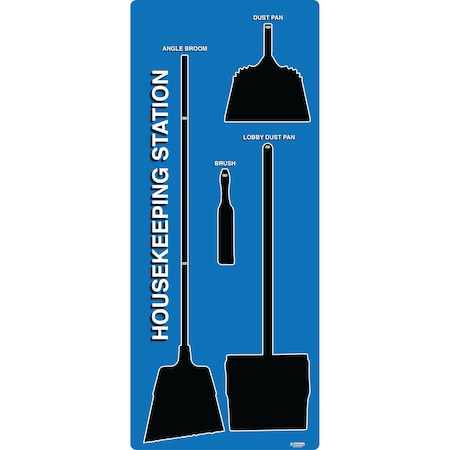5S Housekeeping Shadow Board Broom Station Version 16  - Blue Board / Black Shadows No Broom